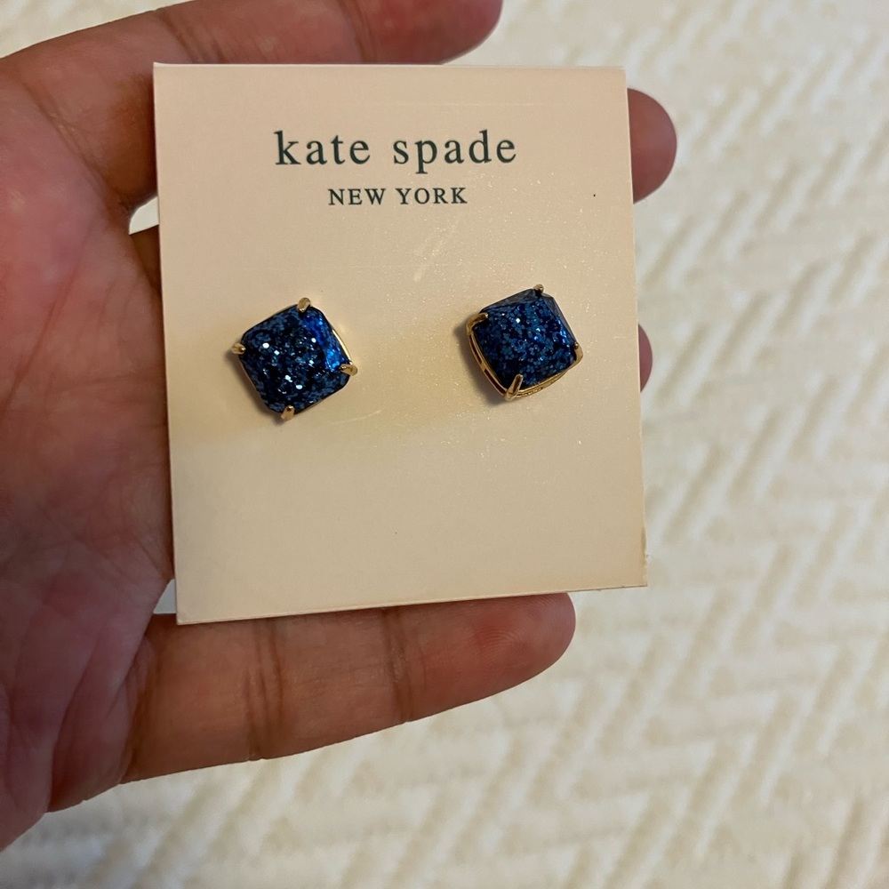 Kate Spade Navy Glitter Square Earrings